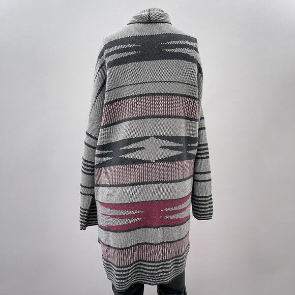 Margaret O'Leary Sweater Women M Aztec Knit Open Front Cardigan Long Duster - Picture 4 of 10